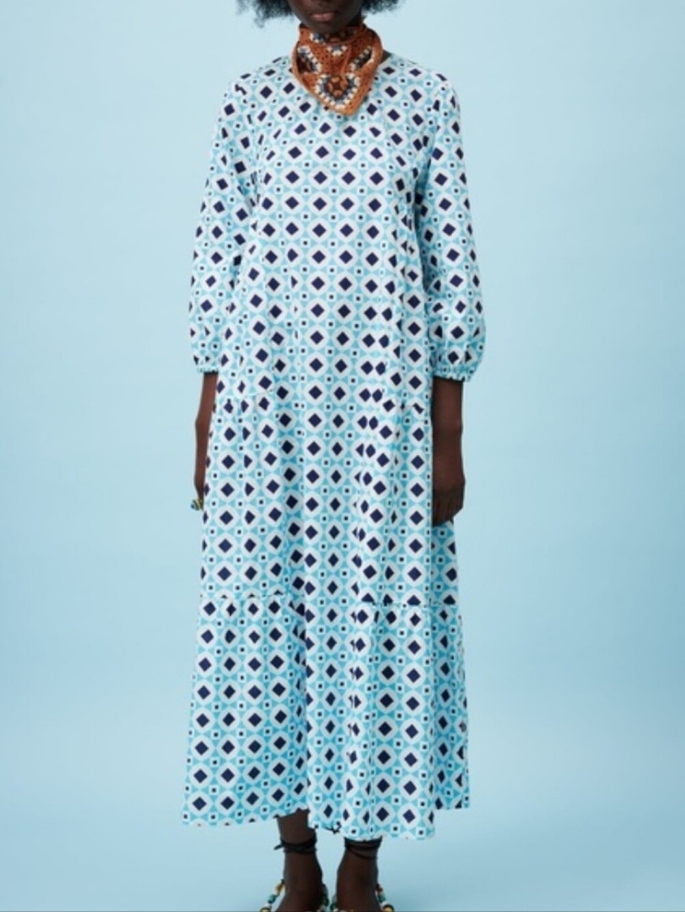 ZARA Blue Geometric Print Isa Maxi Dress